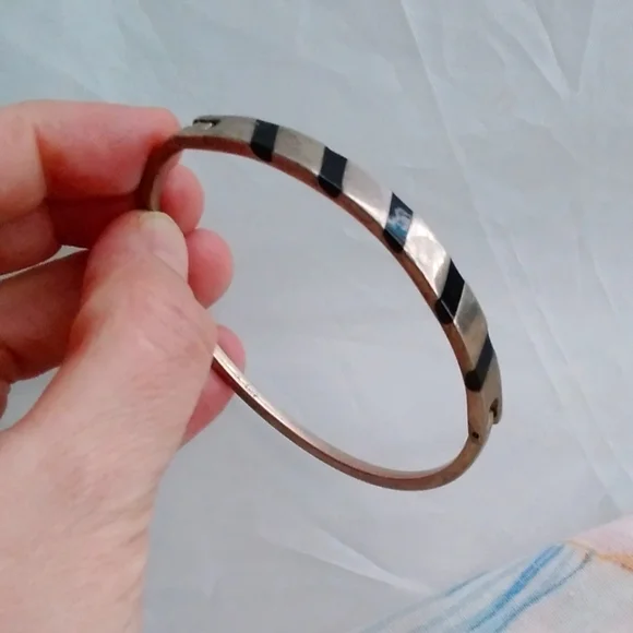 Vintage Silver Onyx Hinge Bracelet - Picture 1 of 12